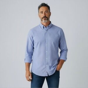 Culturata Button Front Shirt Men's 17.5" XL Blue Pink Swiss Dot EUC